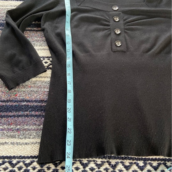 AB Studio Black Knit Sweater Top with Buttons Ribbed Large L Blouse 3/4 Sleeve - Picture 3 of 13